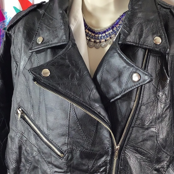 Black leather embroidered moto jacket NWT - Picture 8 of 15